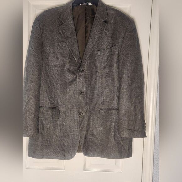 Versini 44R SILK WOOL BlendCheckered Brown Lined Pockets 3 Buttons Men Blazer